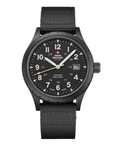 Swiss Military Klassische Uhr im Armeestil, komplett schwarzes Canvas - SM34108.06
